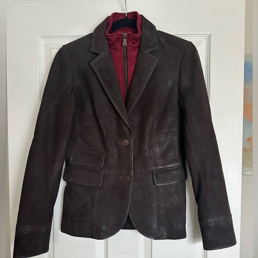 Goat Suede Genuine Leather Jacket with Removable Burgundy Liner